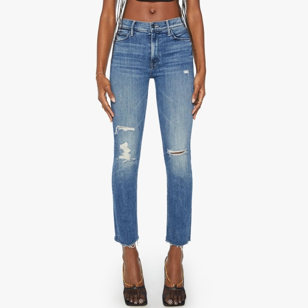 Mother denim mid rise dazzler ankle fray distressed jeans sz 29